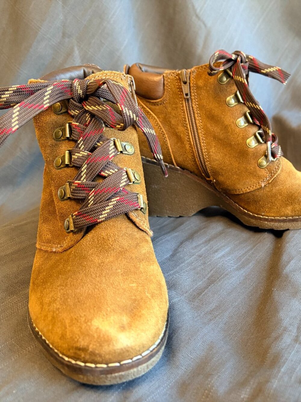 Tan Suede Wedge Lace-Up Ankle Booties White Mountain
